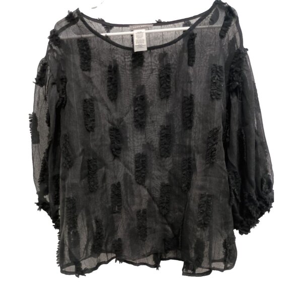 Sans Souci Fairy Whimsygoth Top Womens Large Black Textured Sheer Puff Sleeve - Picture 1 of 7